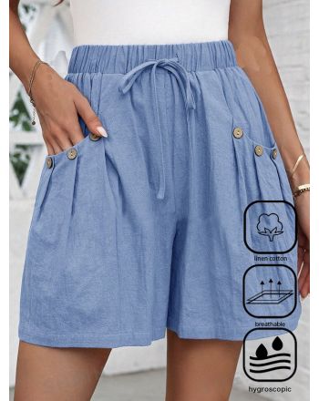 Casual Cotton And Linen Buckle Shorts