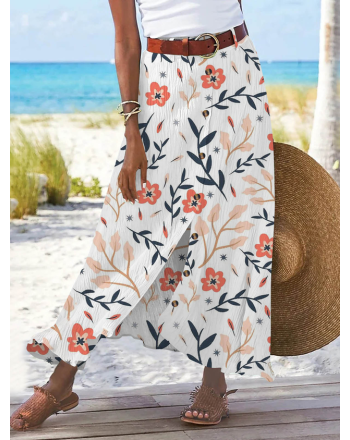 Buckle Casual Loose Floral Skirt