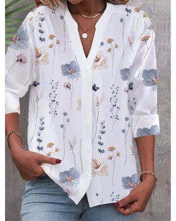 V Neck Shirt for Women Casual Loose Buttoned Blouse