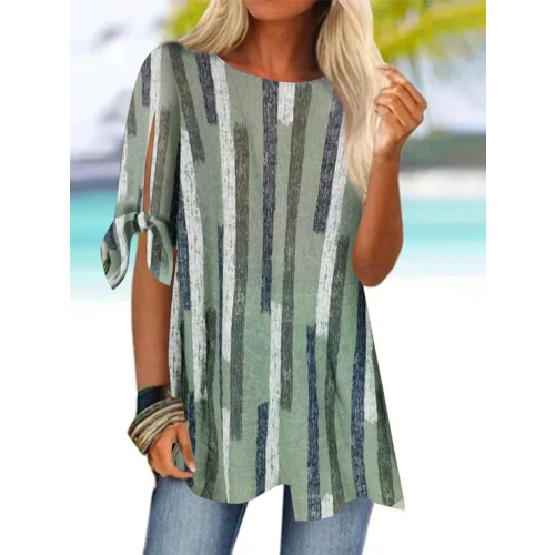 Geometric Crew Neck Loose Casual Shirt