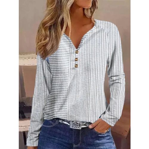 Casual Striped Loose V Neck T-Shirt